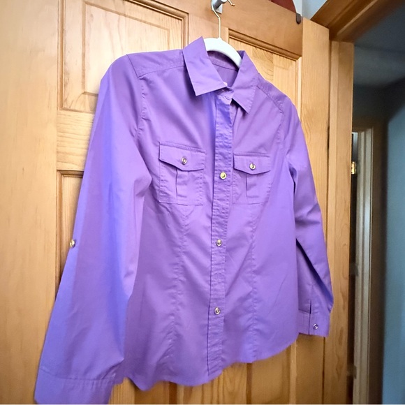 Chico's Tops - Chico’s Button-Front Utility Shirt – Size 0 (S/4–6) – Purple – Roll Tab Sleeves